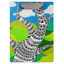 Bendy Tree Design Clouds Grassy Landscape クリップボード