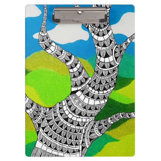 Bendy Tree Design Clouds Grassy Landscape クリップボード (正面)
