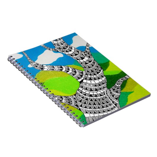 Bendy Tree Design Clouds Grassy Landscape ノートブック (右側)