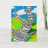 Bendy Tree Design Clouds Grassy Landscape Card カード (正面)
