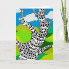 Bendy Tree Design Clouds Grassy Landscape Card カード