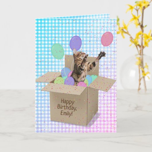  Bengal cat の誕生日 カード (黄色い花)