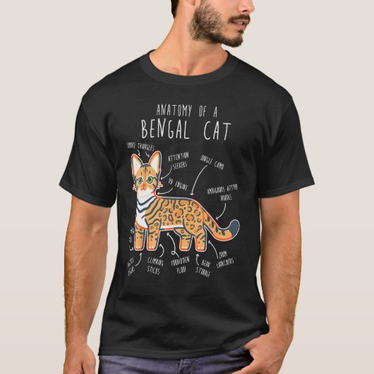 Bengal Cat Anatomy Cute Pet Bengal Mom Cat Dad Tシャツ (正面)