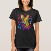 Bengal Cat Blue Red Heart Tシャツ (正面)