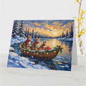 Bengal Cat Christmas Boat Holiday カード (黄色い花)