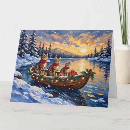 Bengal Cat Christmas Boat Holiday カード (正面)