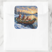 Bengal Cat Christmas Boat Holiday スクエアシール (バッグ)