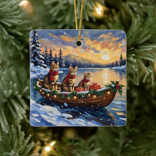Bengal Cat Christmas Boat Holiday セラミックオーナメント (ツリー)