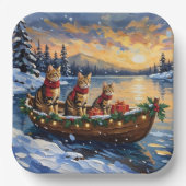 Bengal Cat Christmas Boat Holiday ペーパープレート (正面)