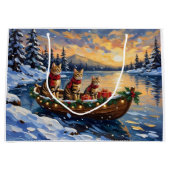 Bengal Cat Christmas Boat Holiday ラージペーパーバッグ (正面)