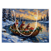 Bengal Cat Christmas Boat Holiday ラージペーパーバッグ (裏面)
