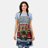 Bengal Cat Christmas Red Truck Holiday エプロン (着用した状態)