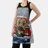Bengal Cat Christmas Red Truck Holiday エプロン (インサイチュ)