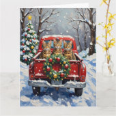 Bengal Cat Christmas Red Truck Holiday カード (黄色い花)