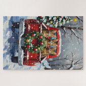 Bengal Cat Christmas Red Truck Holiday ジグソーパズル (横)