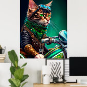 Bengal Cat driving bike St. Patrick's Day ポスター (ホームオフィス)