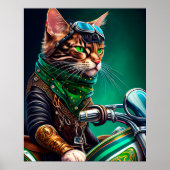 Bengal Cat driving bike St. Patrick's Day ポスター (正面)