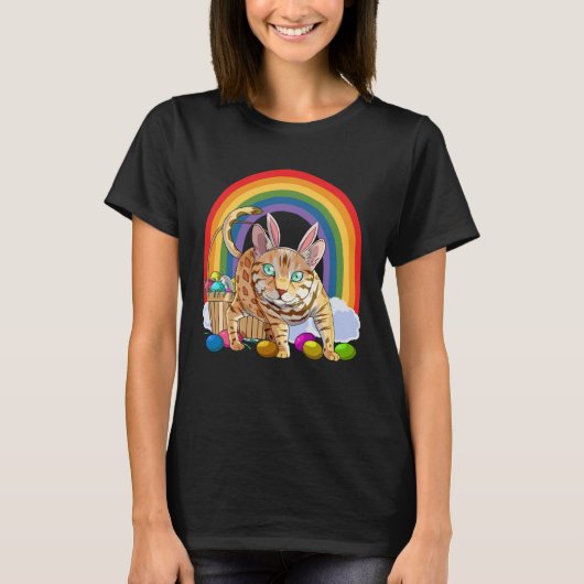 Bengal Cat Easter Eggs Bunny Rabbit Tシャツ (正面)