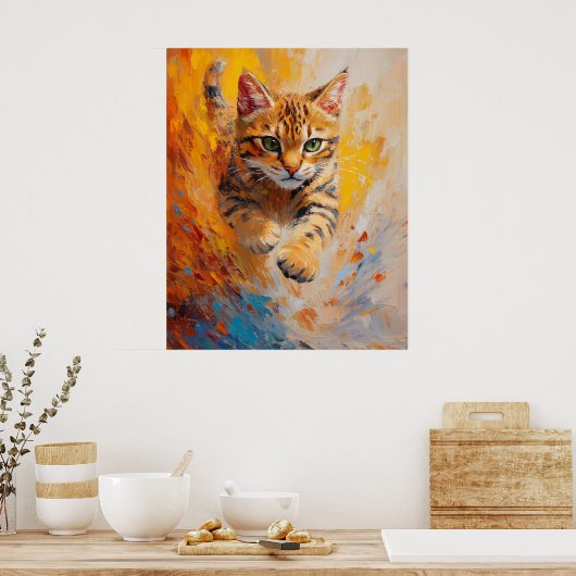 Bengal Cat, Feline Flight in a Forest of Fire ポスター (キッチン)