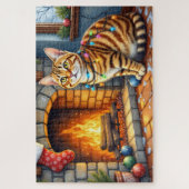 Bengal Cat Fireplace with Christmas Lights ジグソーパズル (縦)