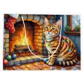 Bengal Cat Fireplace with Christmas Lights ラージペーパーバッグ (裏面)