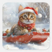 Bengal Cat in Sledge Let it Snow Christmas スクエアシール (正面)