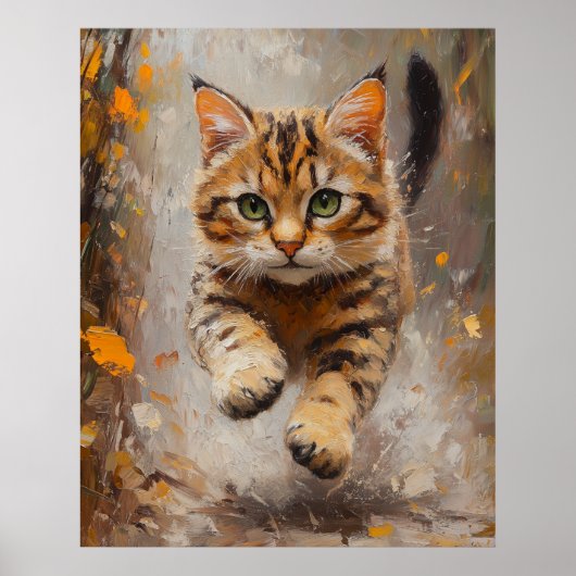 Bengal Cat Leaping Through Autumn Whispers ポスター (正面)