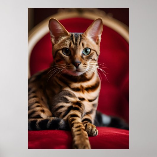 Bengal Cat Portrait Fine Art Poster — Regal Red  ポスター (正面)