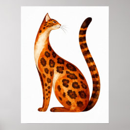 Bengal Cat Profile Watercolor ポスター