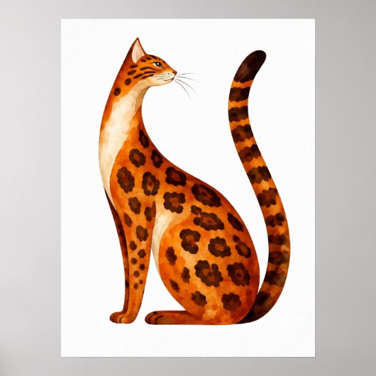 Bengal Cat Profile Watercolor ポスター (正面)