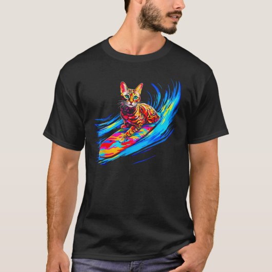 Bengal Cat Surfing Tシャツ (正面)