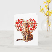 Bengal Cat Valentines Day Floral Heart Design For カード (黄色い花)