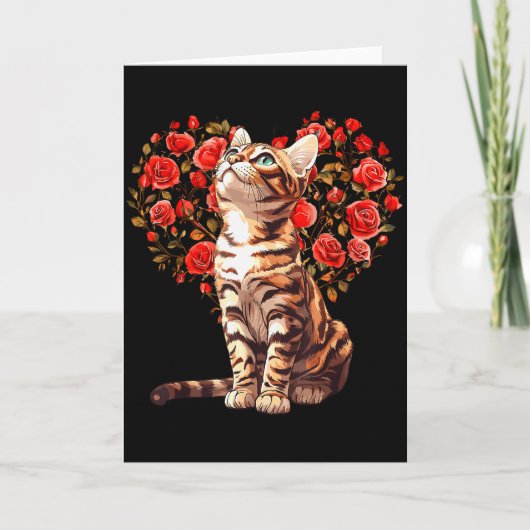 Bengal Cat Valentines Day Floral Heart Design For  カード (正面)