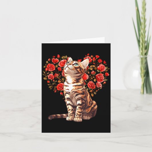Bengal Cat Valentines Day Floral Heart Design For カード (正面)