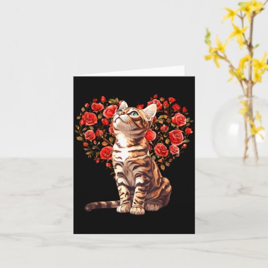 Bengal Cat Valentines Day Floral Heart Design For  カード (黄色い花)