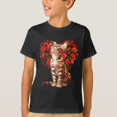 Bengal Cat Valentines Day Floral Heart Design For  Tシャツ (正面)
