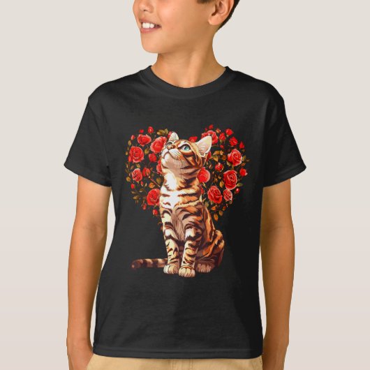 Bengal Cat Valentines Day Floral Heart Design For  Tシャツ (正面)
