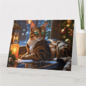 Bengal Cat With Christmas Lights Holiday カード (正面)