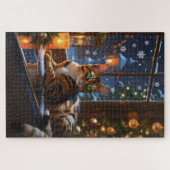 Bengal Cat With Christmas Lights Holiday ジグソーパズル (横)