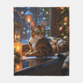 Bengal Cat With Christmas Lights Holiday フリースブランケット (正面)