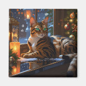 Bengal Cat With Christmas Lights Holiday マグネット (正面)