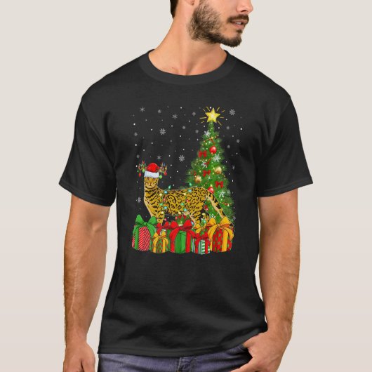 Bengal Cat Xmas Lights Santa Bengal Cat Christmas Tシャツ (正面)