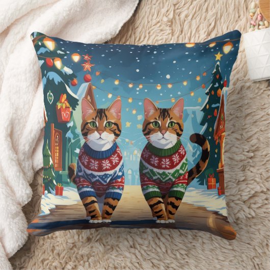 Bengal Cats Christmas Snow Holiday クッション (ブランケット)