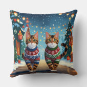 Bengal Cats Christmas Snow Holiday クッション (裏面)
