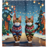 Bengal Cats Christmas Snow Holiday シャワーカーテン (正面)