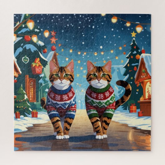 Bengal Cats Christmas Snow Holiday ジグソーパズル (縦)