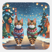 Bengal Cats Christmas Snow Holiday スクエアシール (正面)