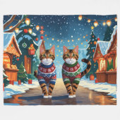 Bengal Cats Christmas Snow Holiday フリースブランケット (正面(横))