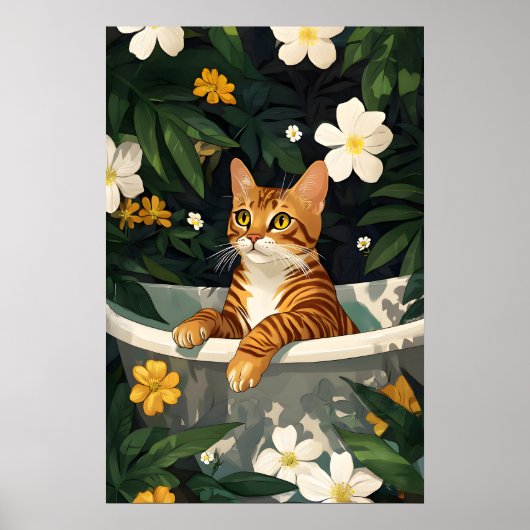 Bengal In Bathtub Poster, Funny Cat Poster, Bengal ポスター (正面)