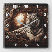 Bengal Tiger リラックス's in Woodland at Dusk スクエア壁時計 (正面)